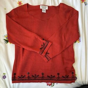 Clio Orange and Black Beaded Sweater Top